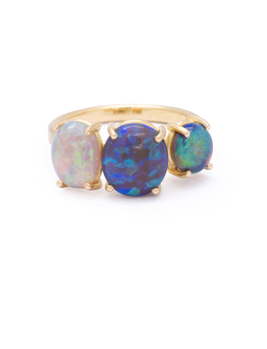 Triple Opal Ring – Yellow Gold & Lightning Ridge Opal