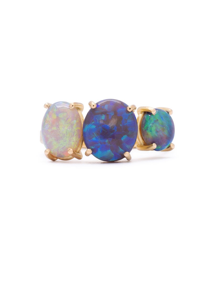 Triple Opal Ring – Yellow Gold & Lightning Ridge Opal