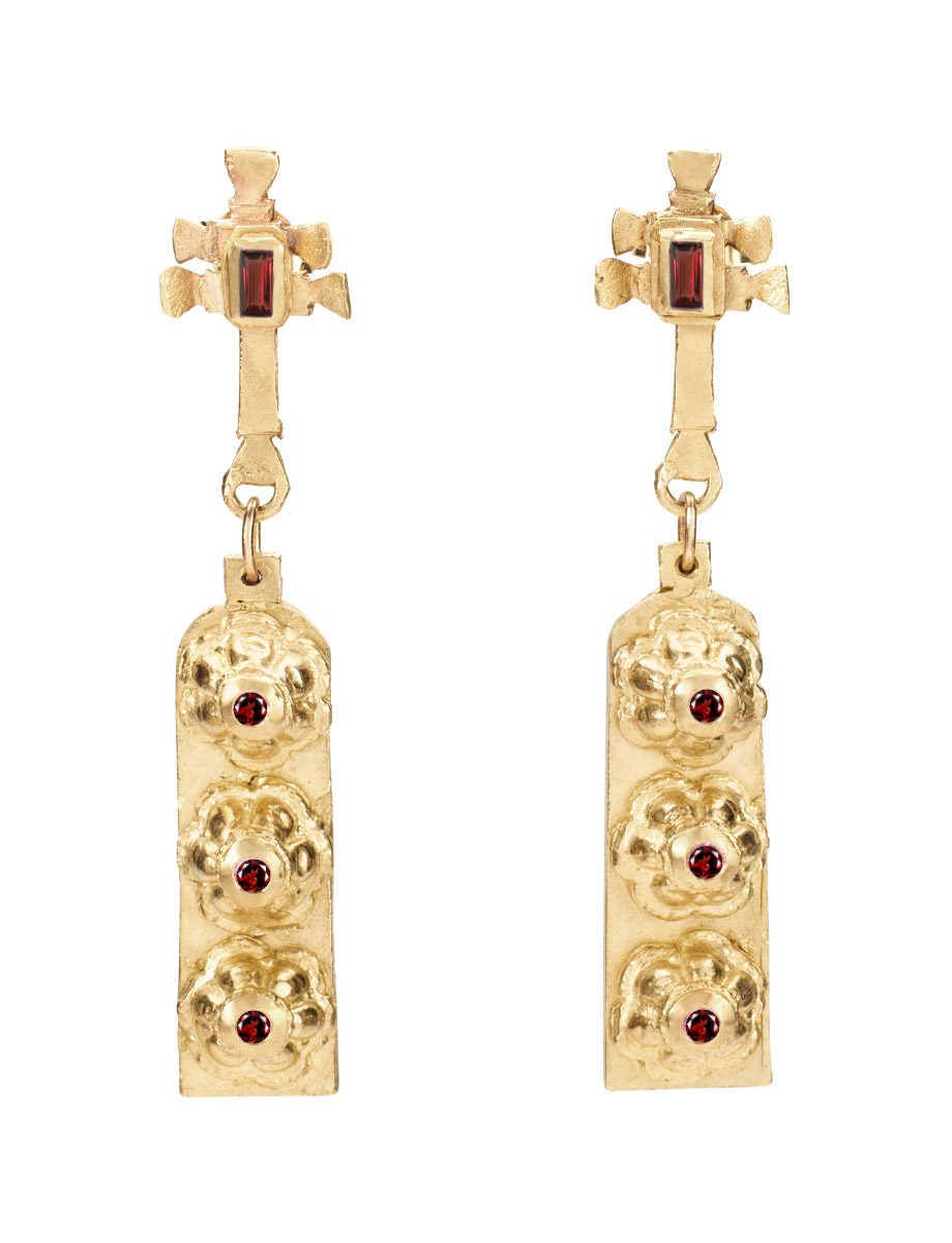 Santa Irene Earrings – Yellow Gold & Red Garnet