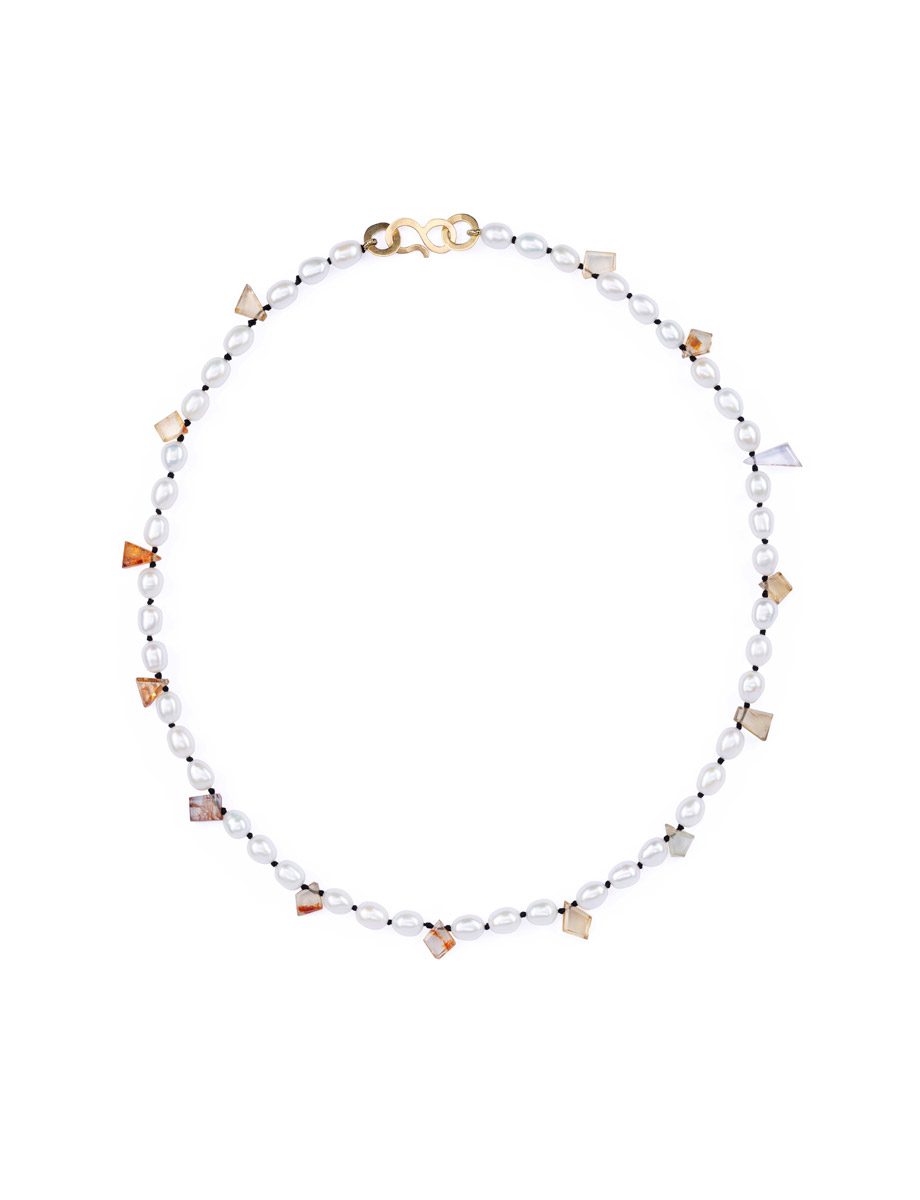 Maru Chain Necklace – Yellow Gold, Pearl & Quartz