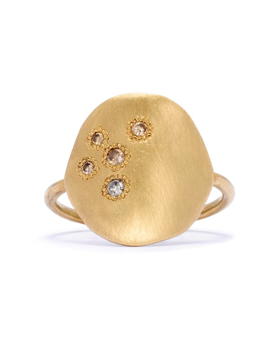 Neru Large Disc Ring – Yellow Gold & Diamond