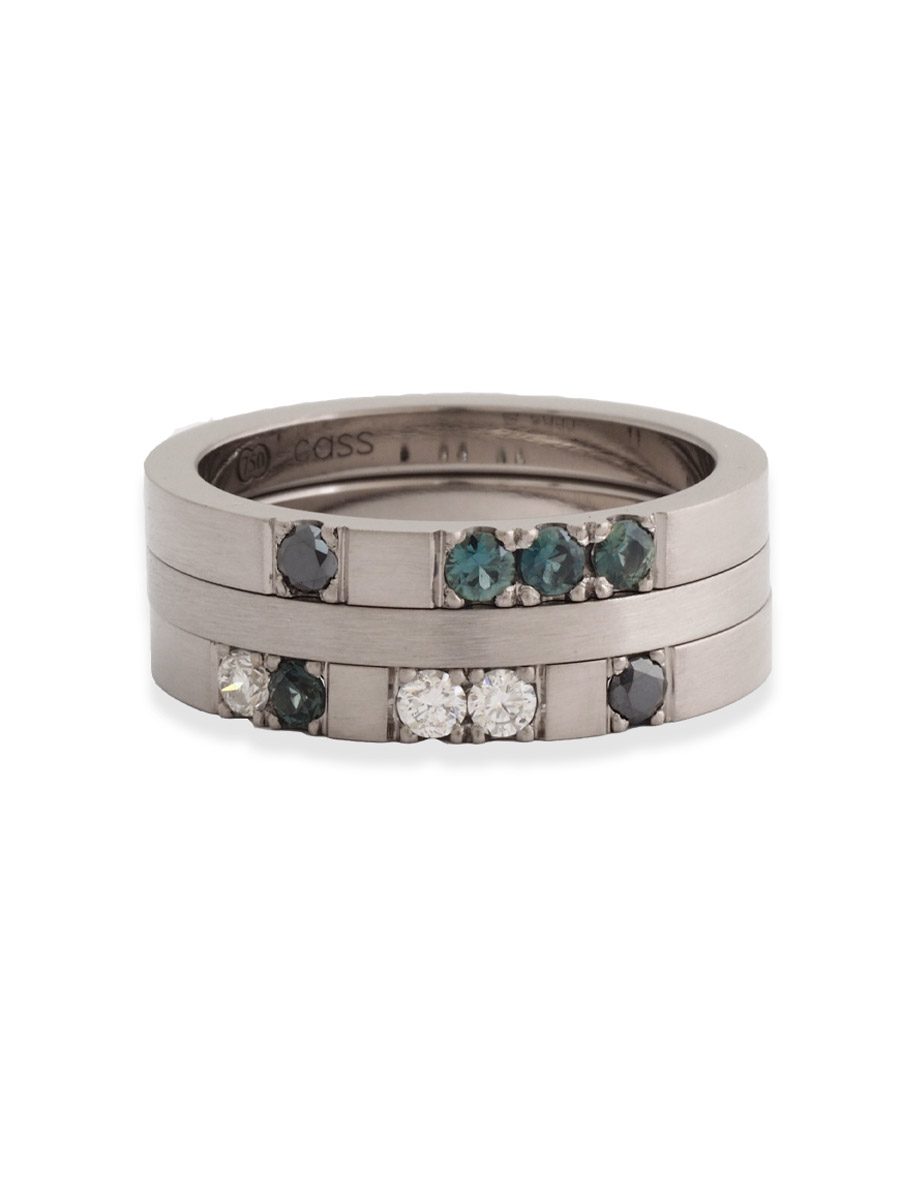 Three Stack Moana Ring – White Gold, Sapphire & Diamond