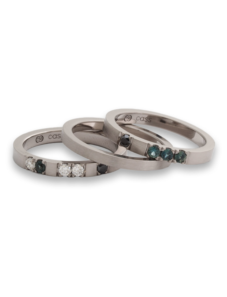 Three Stack Moana Ring – White Gold, Sapphire & Diamond