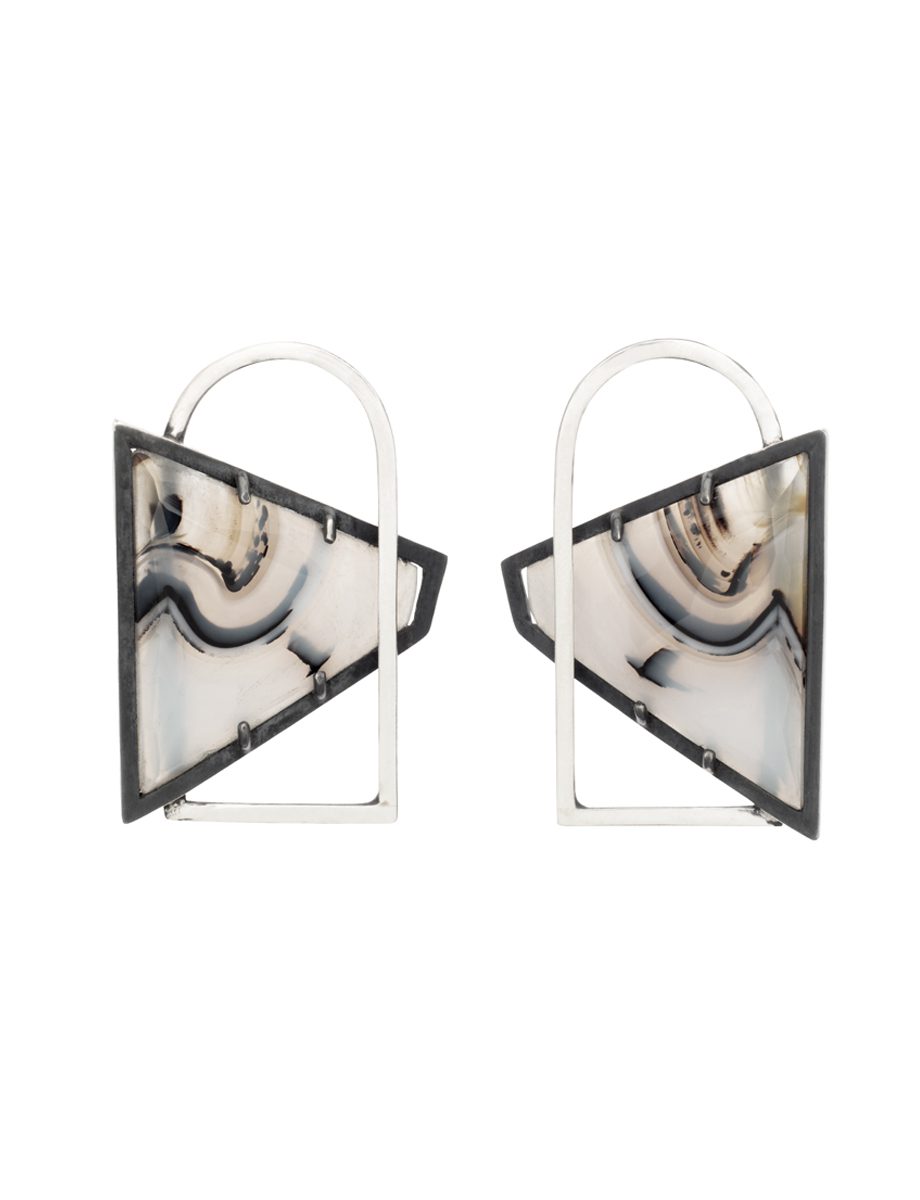Arch Line Stud Earrings – Silver & Agate