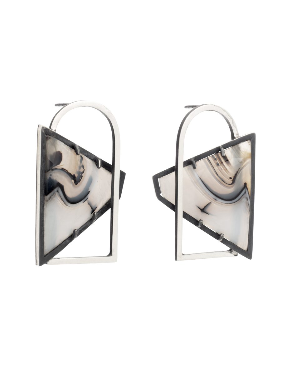 Arch Line Stud Earrings – Silver & Agate
