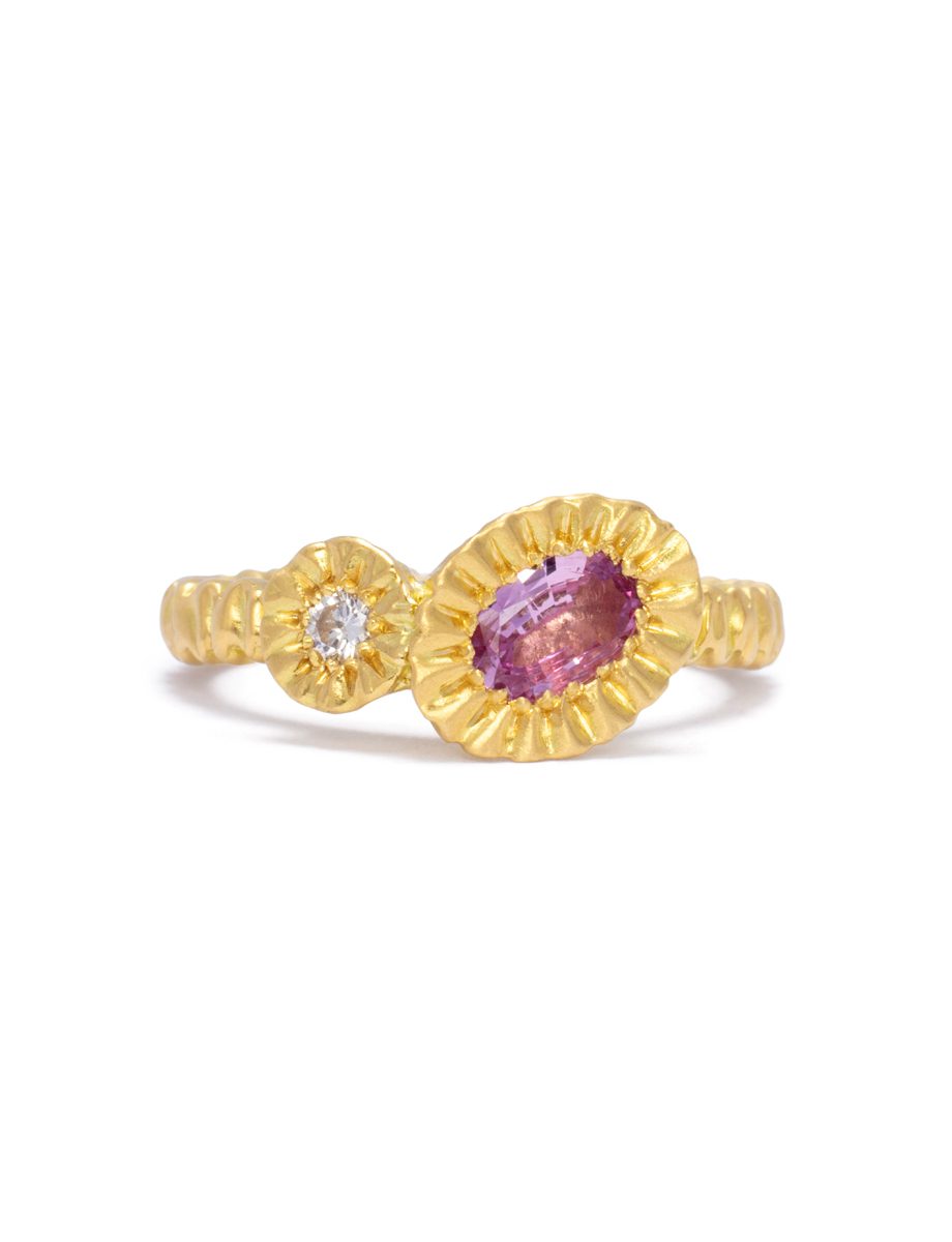 Asymmetric Teeth Ring – Yellow Gold, Diamond & Sapphire