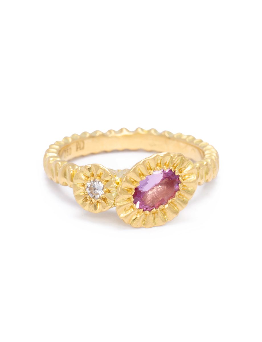 Asymmetric Teeth Ring – Yellow Gold, Diamond & Sapphire