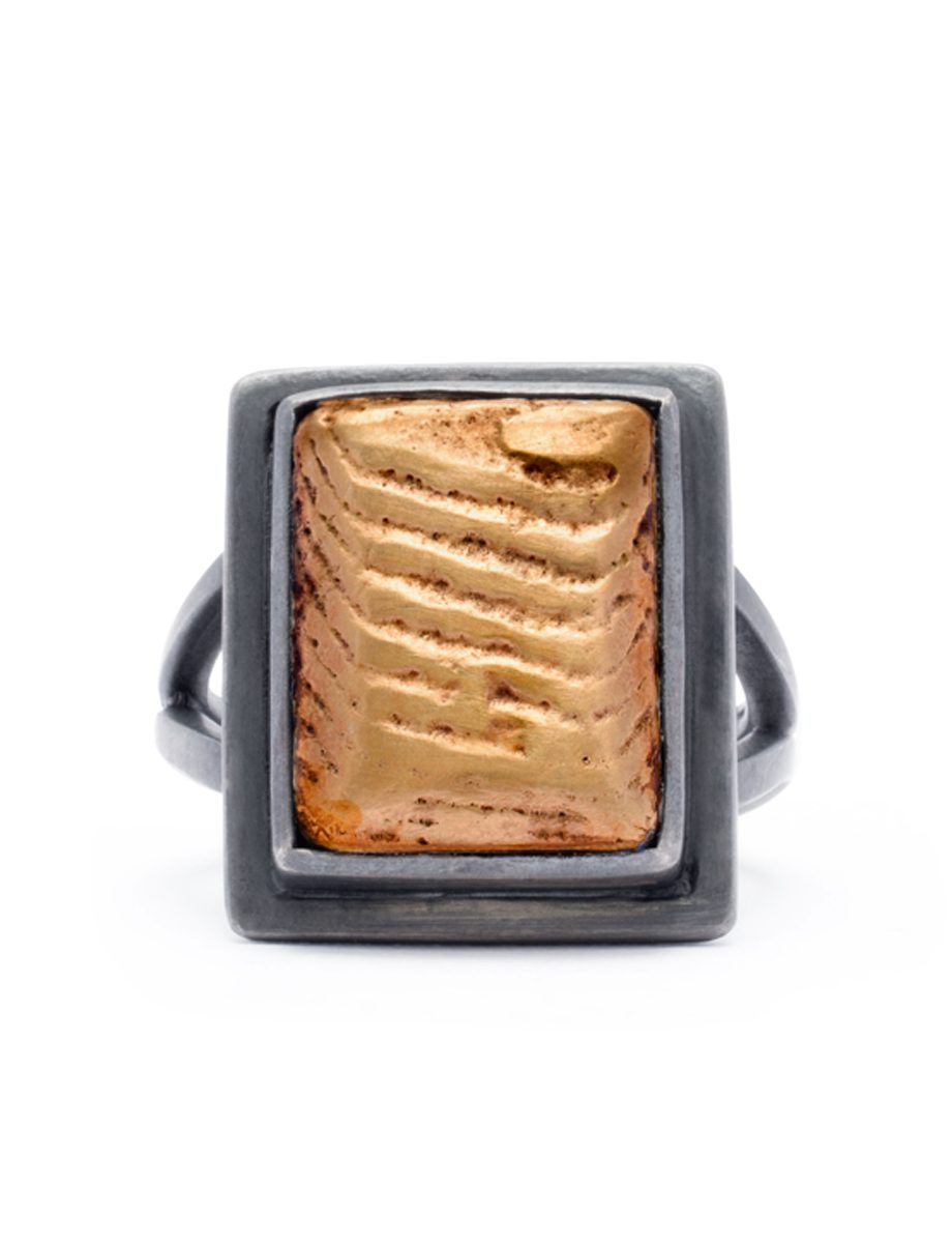 Fossil Dress Ring – Yellow Gold & Silver
