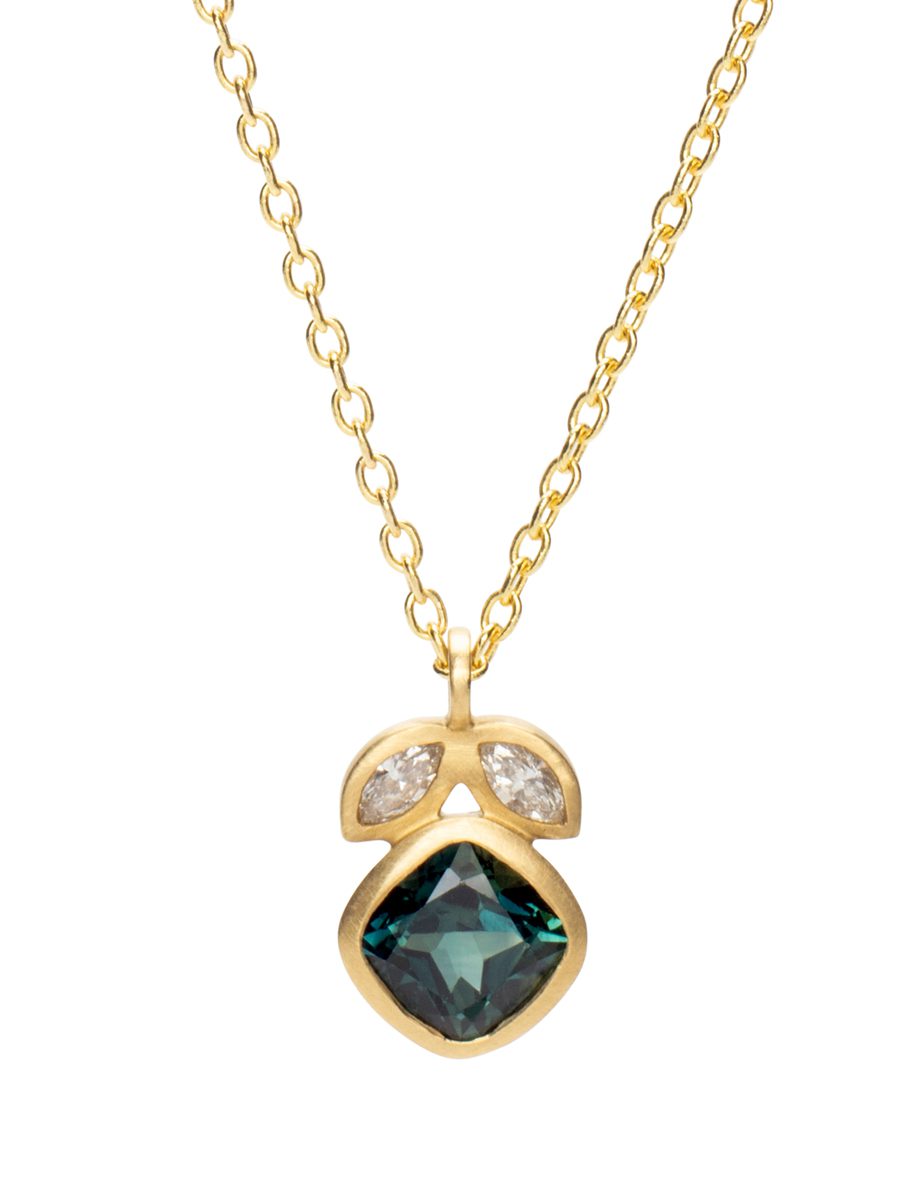 Nouveau Pendant Necklace – Yellow Gold, Diamond & Sapphire