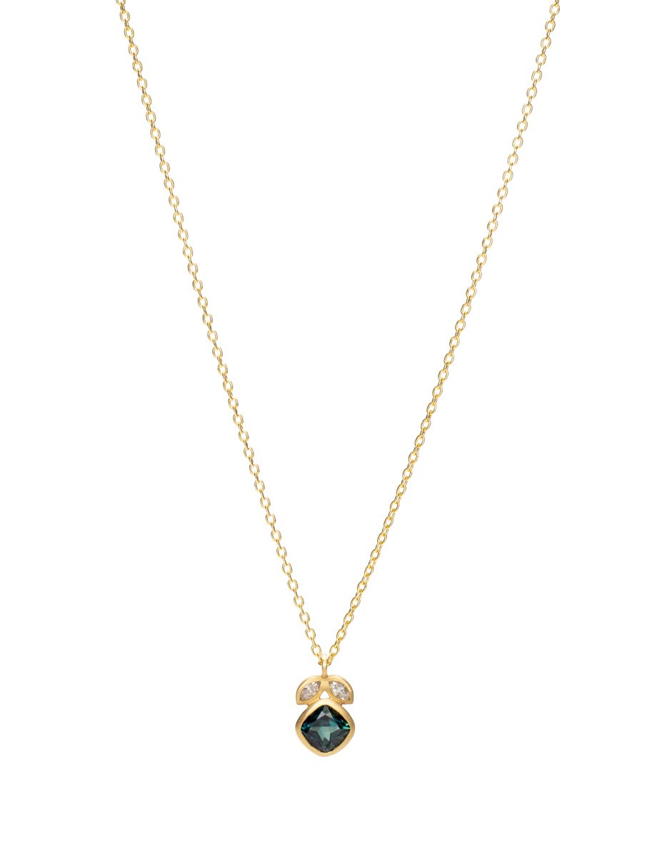Nouveau Pendant Necklace – Yellow Gold, Diamond & Sapphire