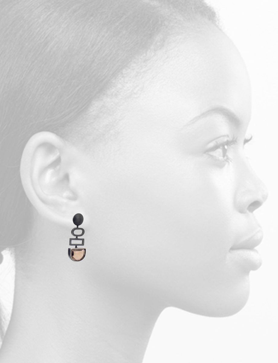 Form Stud Earrings – Silver & Smoky Quartz