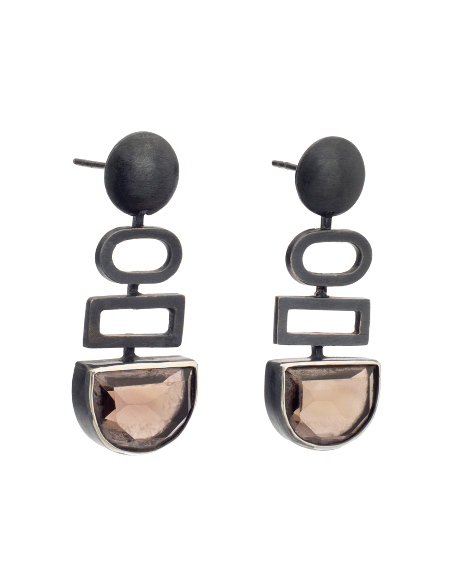 Form Stud Earrings – Silver & Smoky Quartz