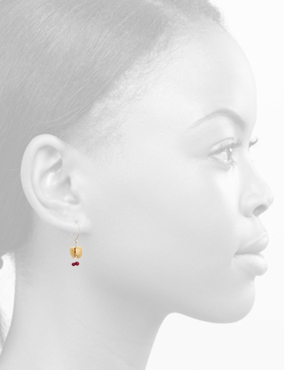 Tiny Boronia Hook Earrings – Yellow Gold & Silver