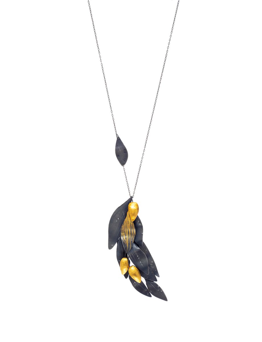 Folia Offering Necklace and Brooch – Yellow Gold & Silver