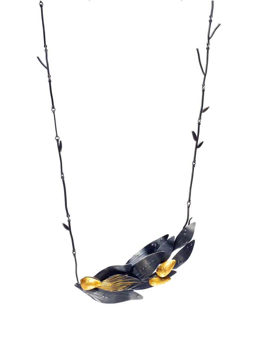Folia Offering Necklace and Brooch – Yellow Gold & Silver