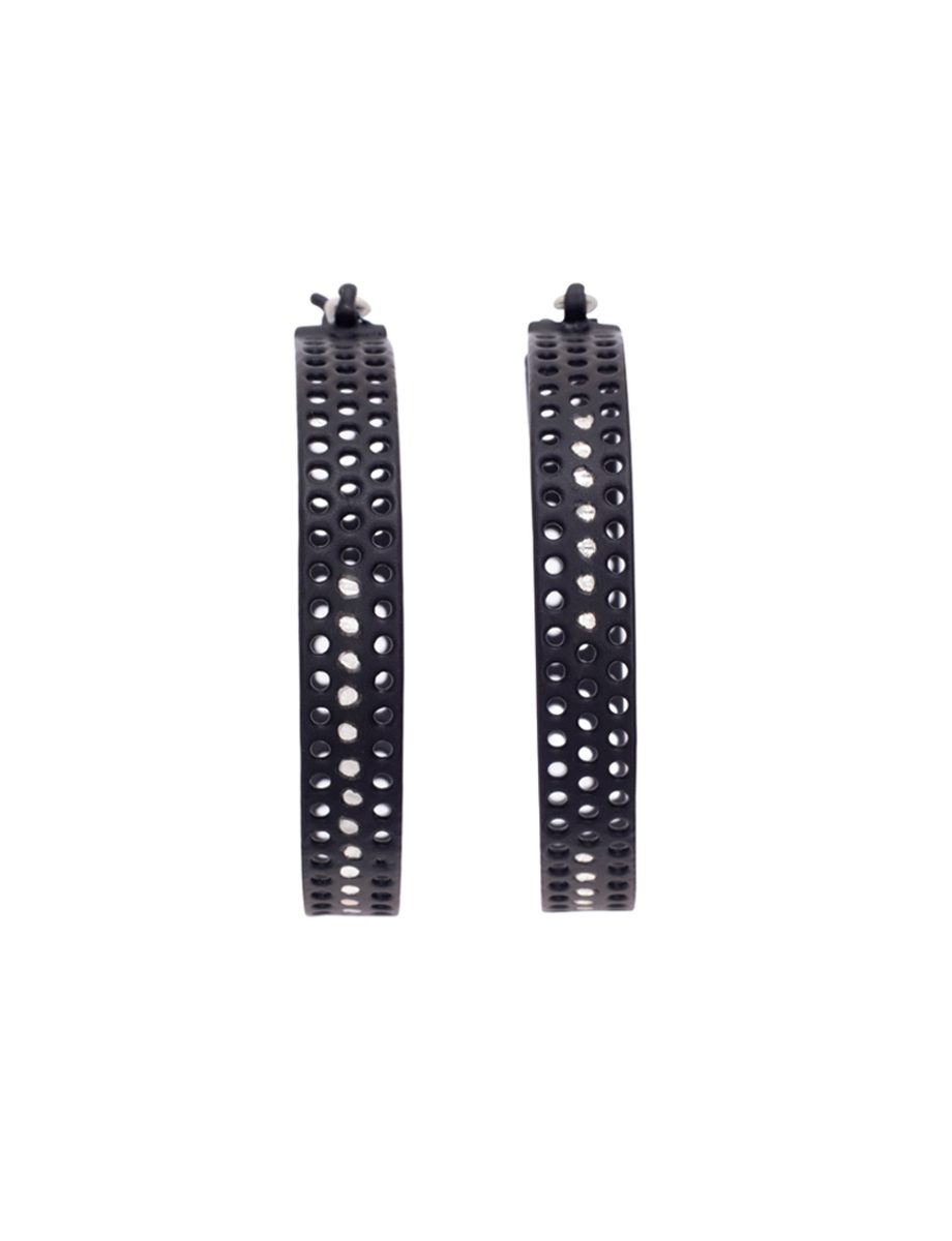 Perforated Round Hoop Earrings – Black & Silver