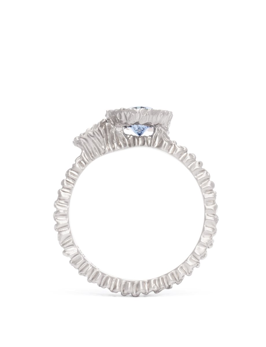 Elevated Oval Double Teeth Ring – White Gold, Sapphire & Diamond