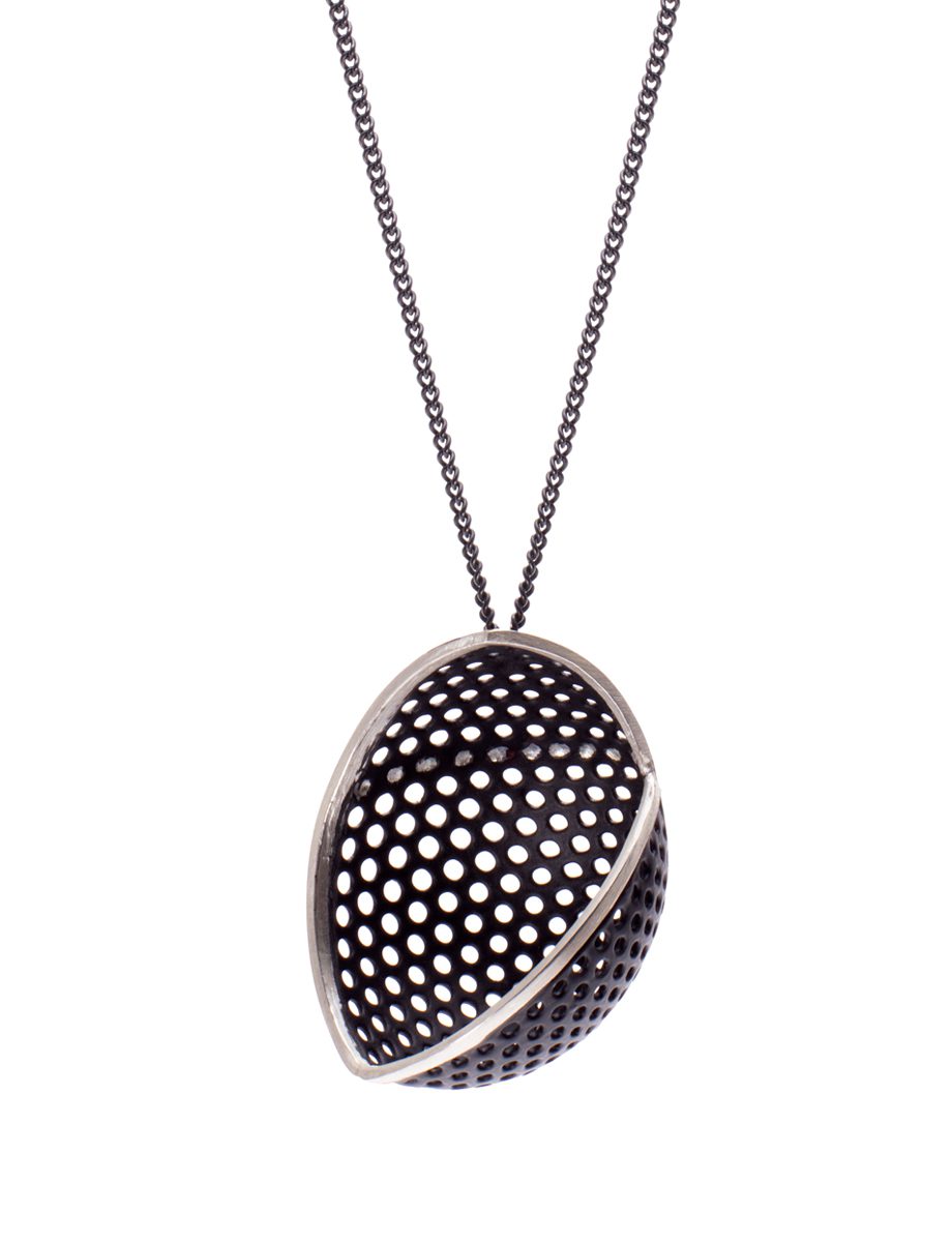 Hanging Moon Pendant Necklace – Black & Silver