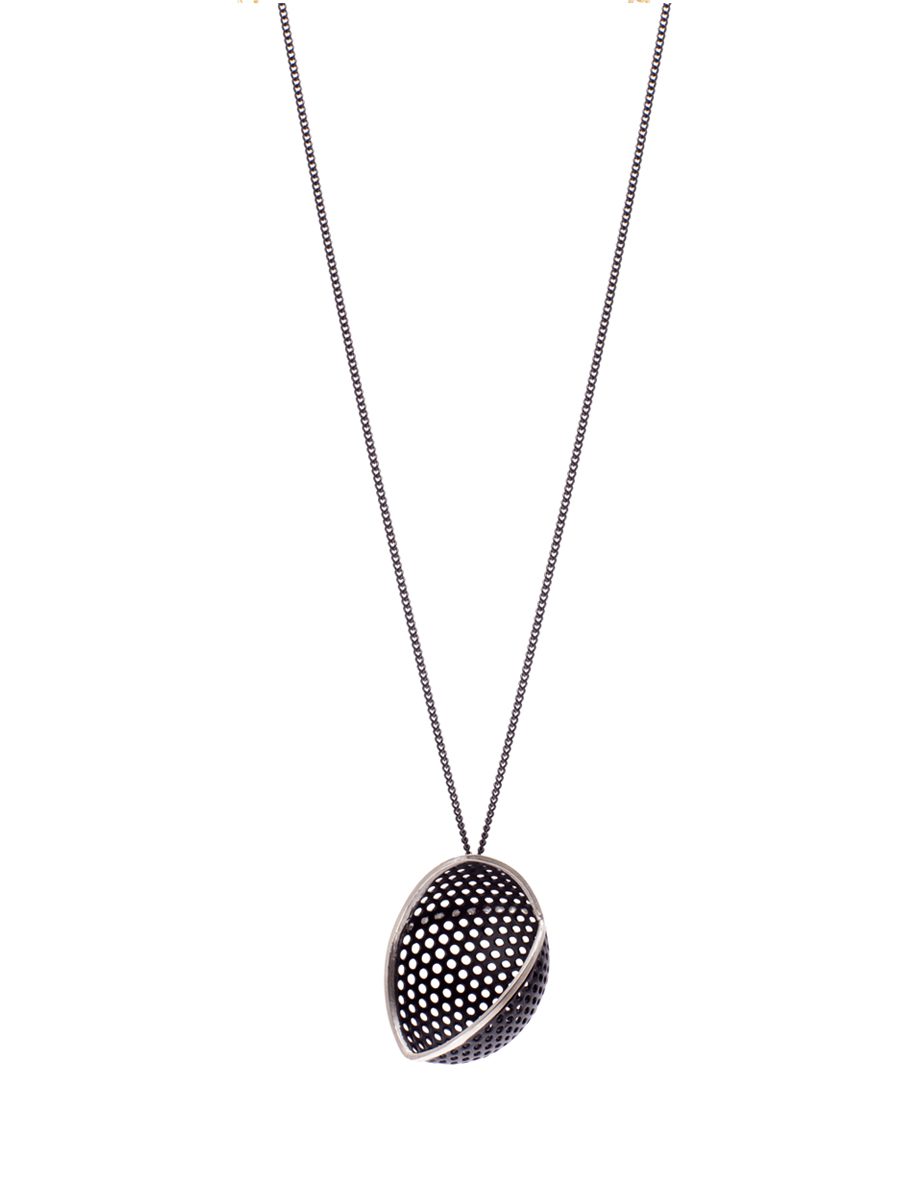 Hanging Moon Pendant Necklace – Black & Silver