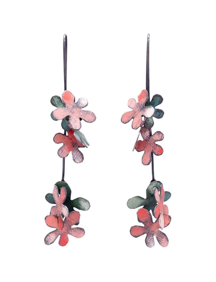 Long Jasmine Earrings – Blackened Silver & Dark Pink