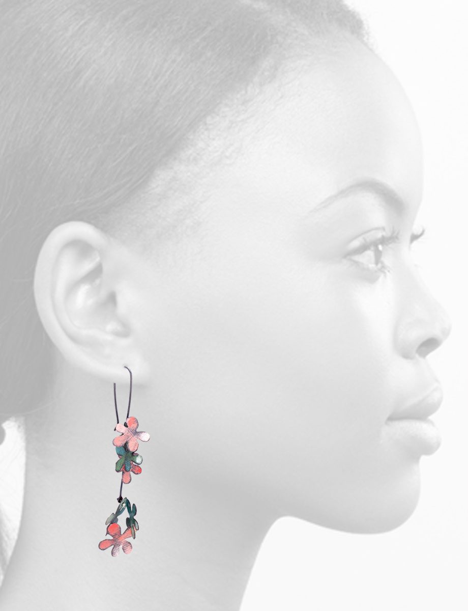 Long Jasmine Earrings – Blackened Silver & Dark Pink