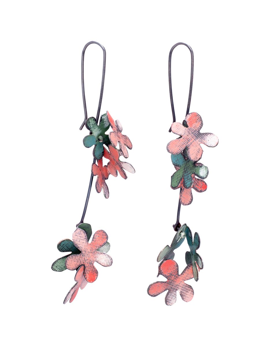 Long Jasmine Earrings – Blackened Silver & Dark Pink