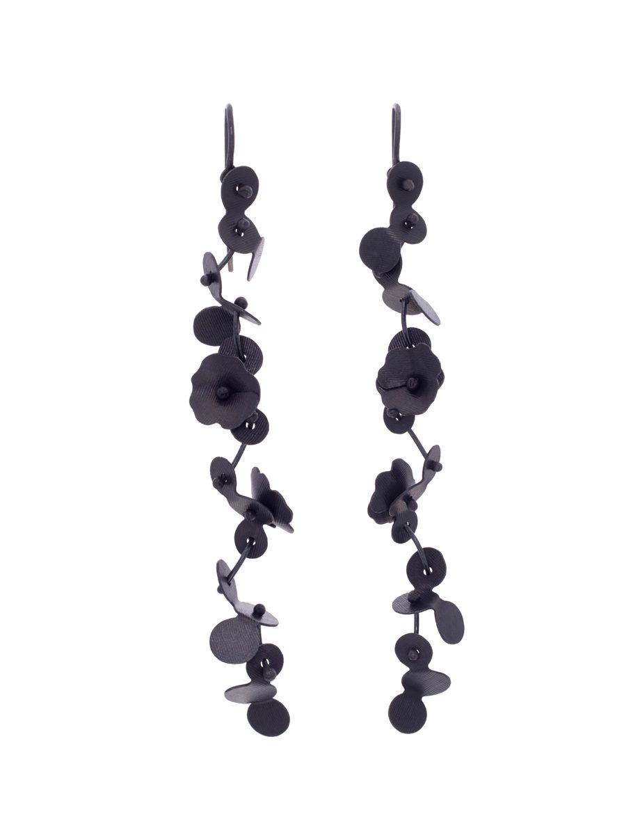 Long Waxflower Earrings – Blackened Silver