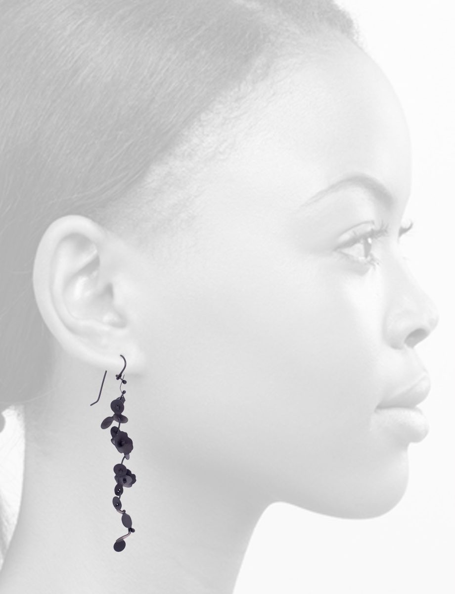 Long Waxflower Earrings – Blackened Silver