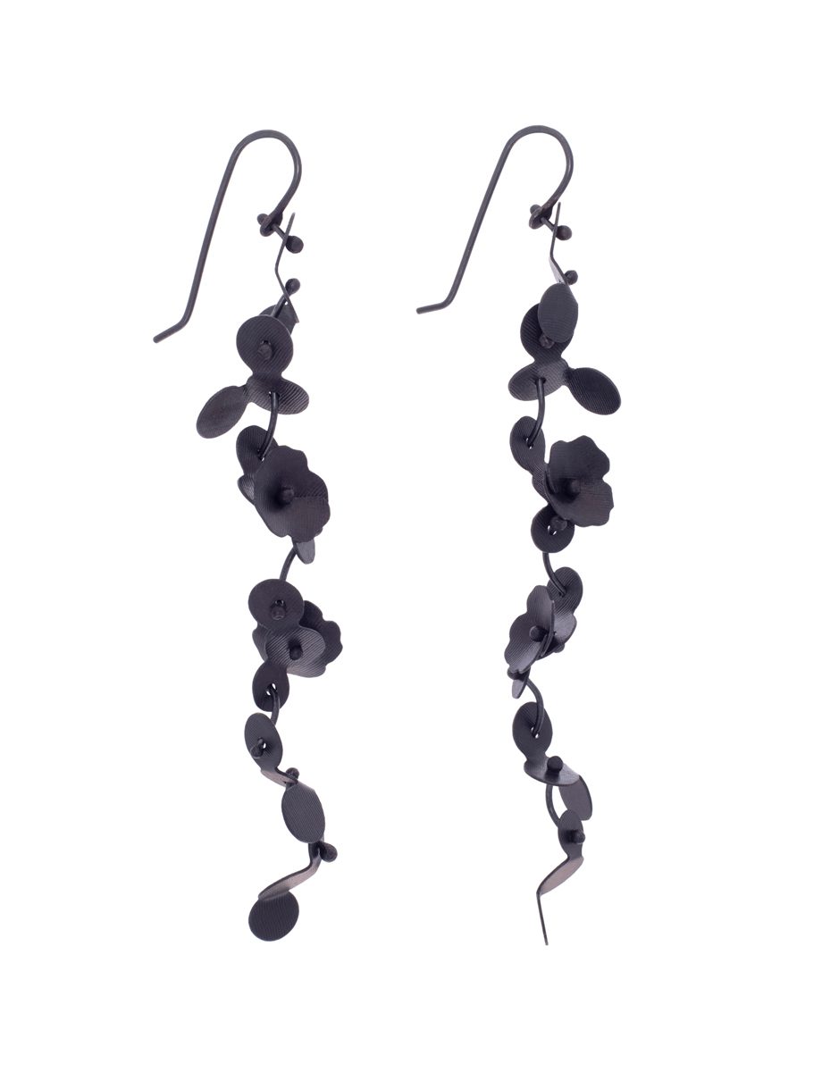 Long Waxflower Earrings – Blackened Silver