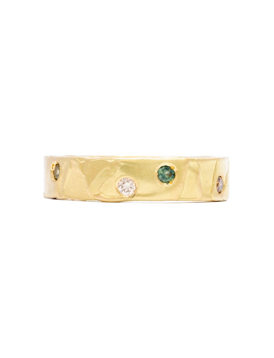 Melted Gems Ring – Yellow Gold, Diamond & Sapphire
