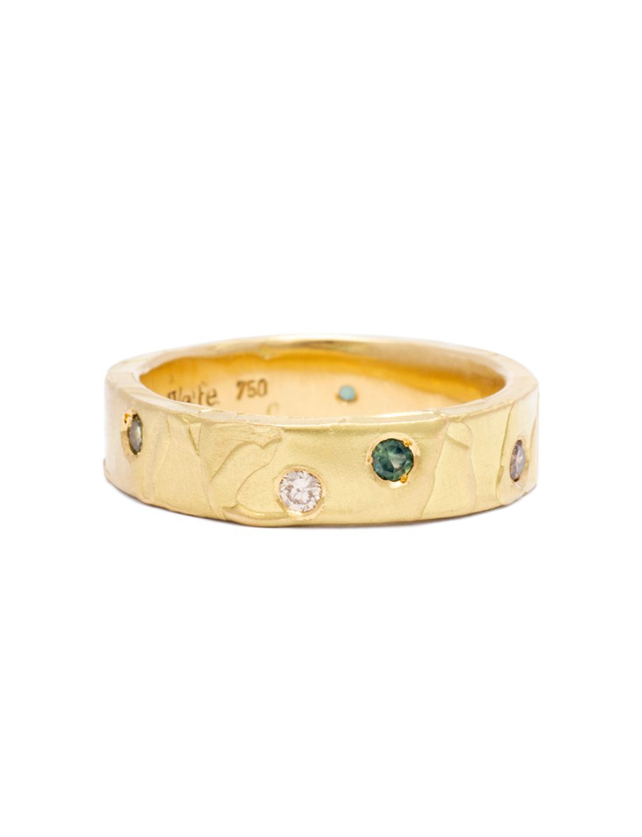Melted Gems Ring – Yellow Gold, Diamond & Sapphire