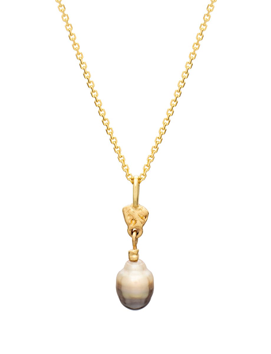 Moon Tides Pendant Necklace – Yellow Gold & Keshi Black Pearl