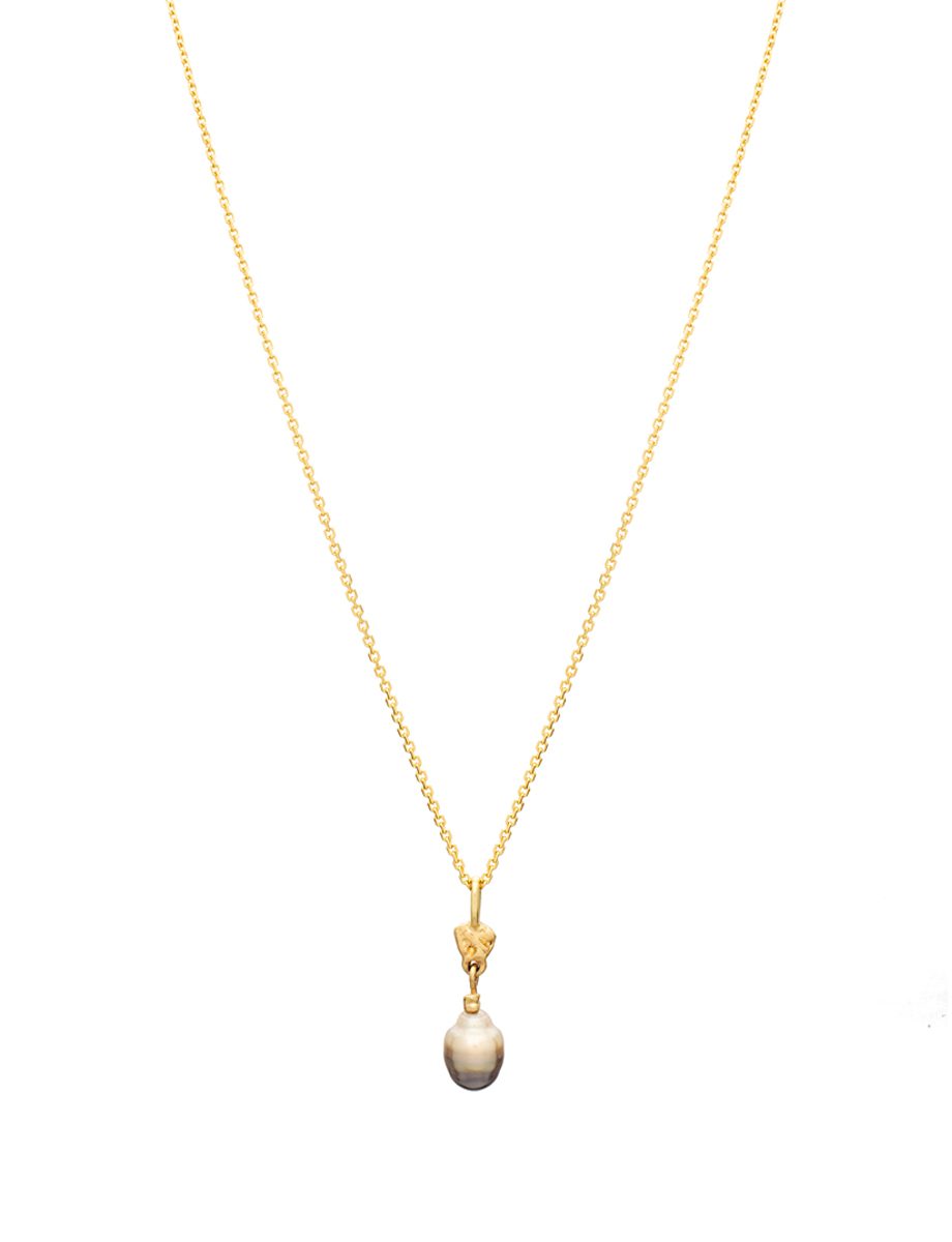 Moon Tides Pendant Necklace – Yellow Gold & Keshi Black Pearl