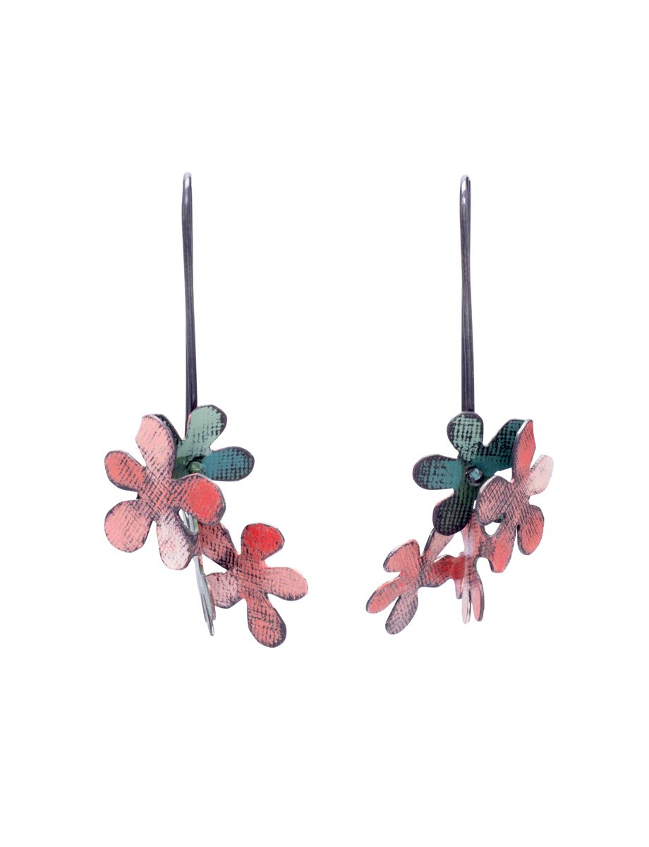 Short Jasmine Earrings – Blackened Silver & Dark Pink