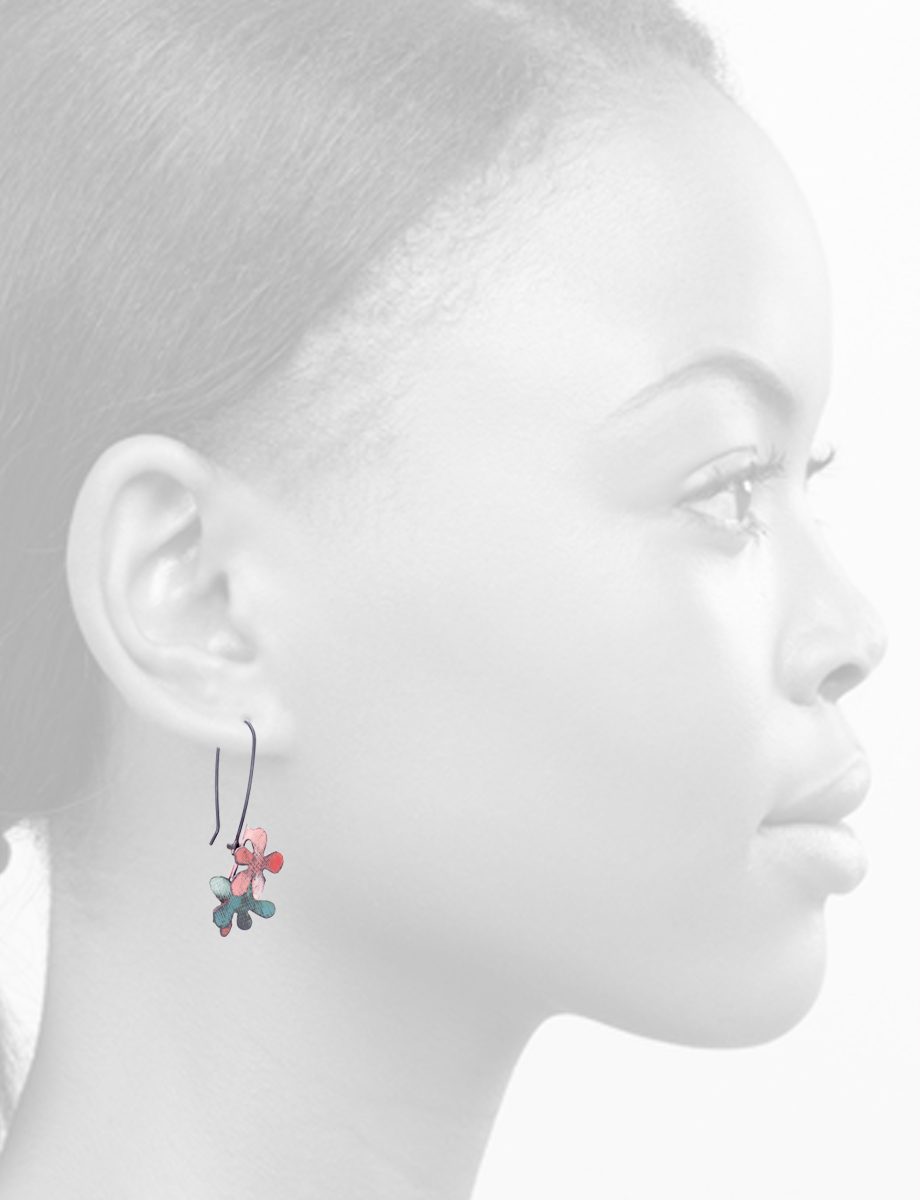 Short Jasmine Earrings – Blackened Silver & Dark Pink