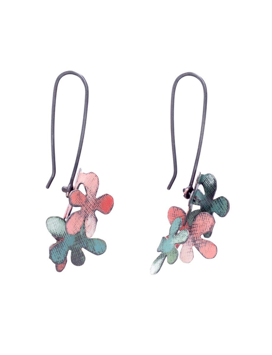 Short Jasmine Earrings – Blackened Silver & Dark Pink