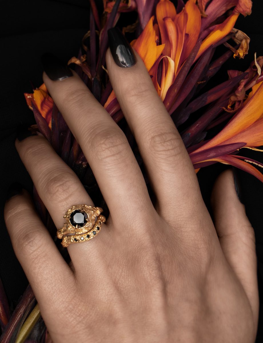 Cassiopeia Pavé Ring – Yellow Gold & Black Diamond