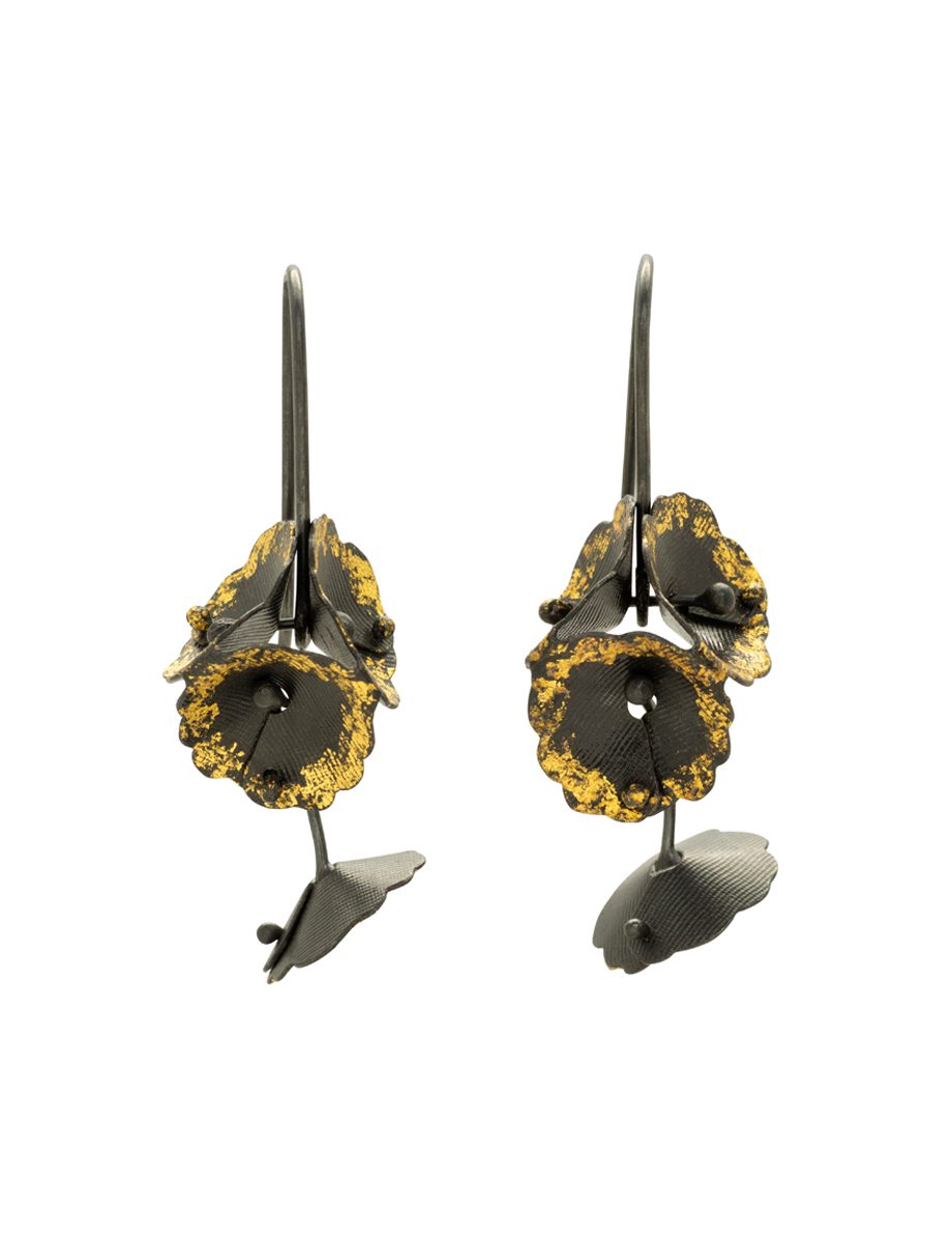 Medium Forget-Me-Not Earrings – Blackened Silver & Gold