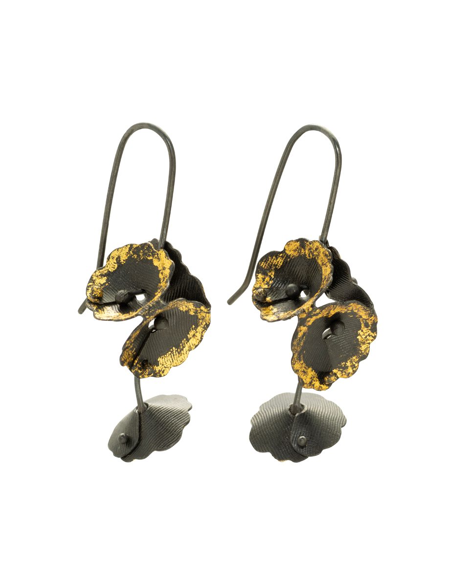 Medium Forget-Me-Not Earrings – Blackened Silver & Gold