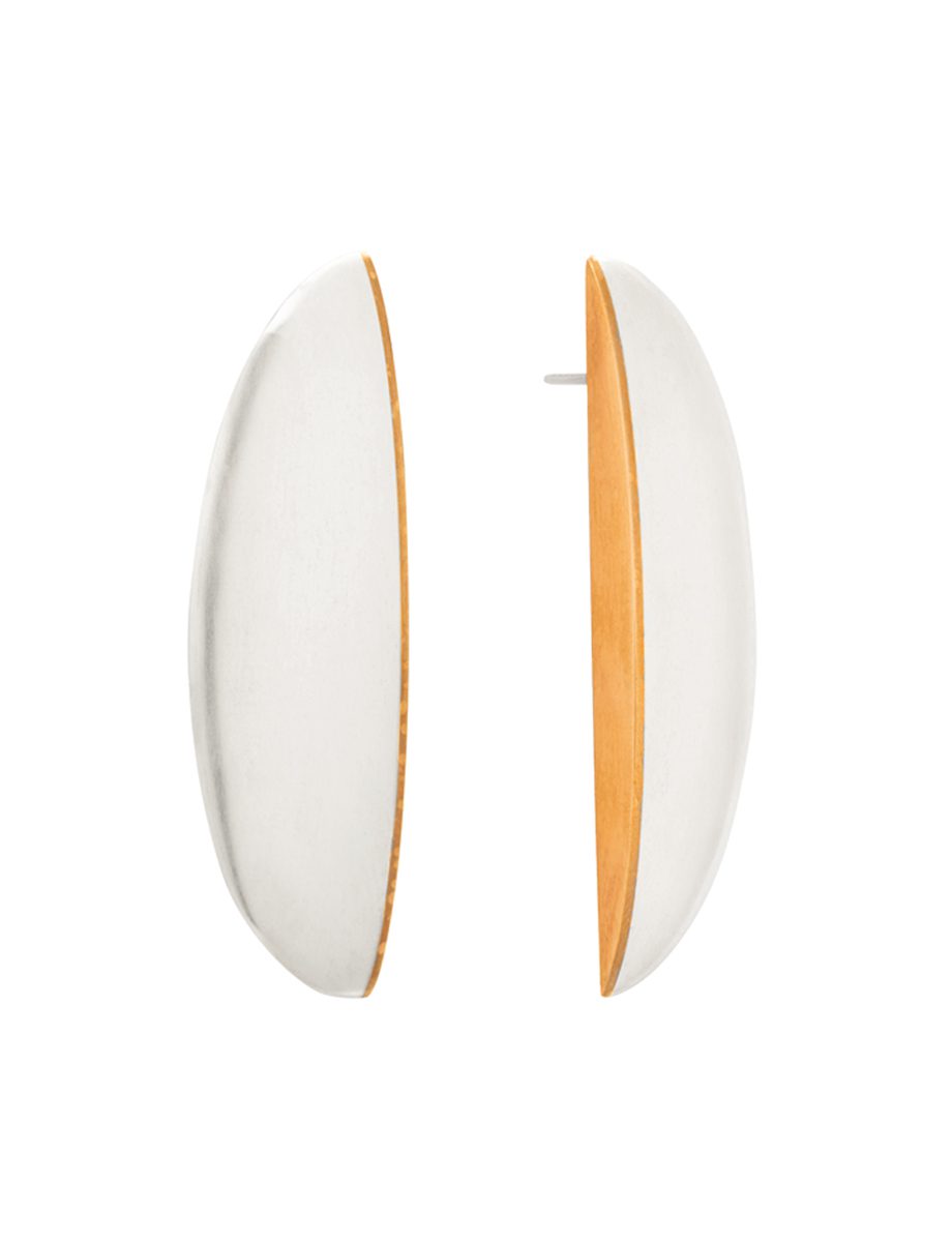 Semi Oval Earrings – Silver & Bronze