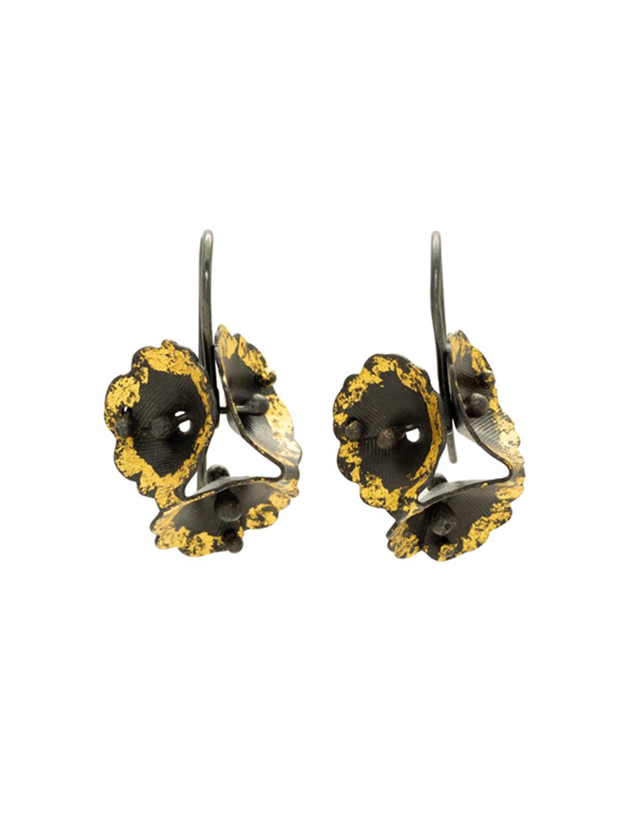 Small Forget-Me-Not Earrings – Blackened Silver & Gold