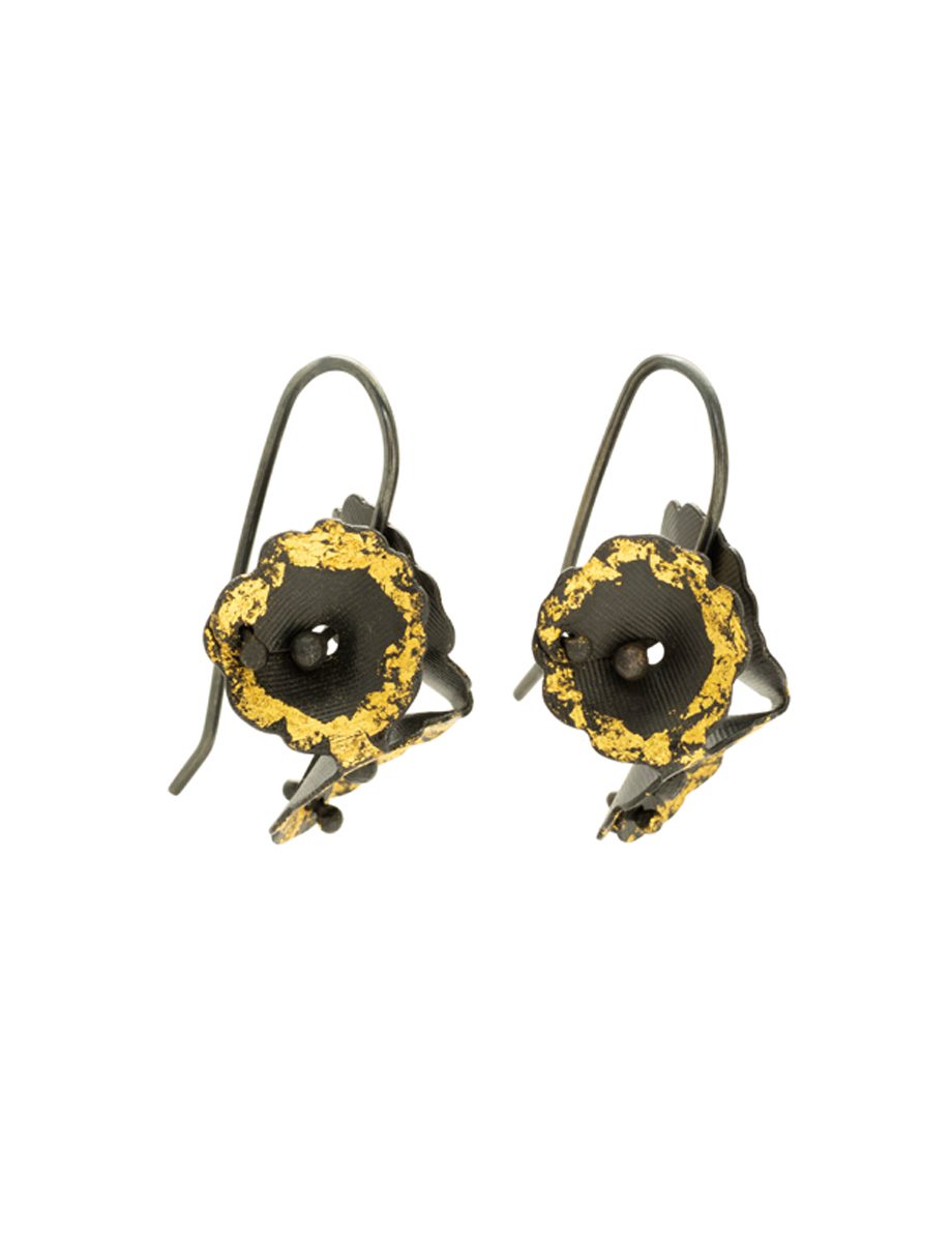 Small Forget-Me-Not Earrings – Blackened Silver & Gold