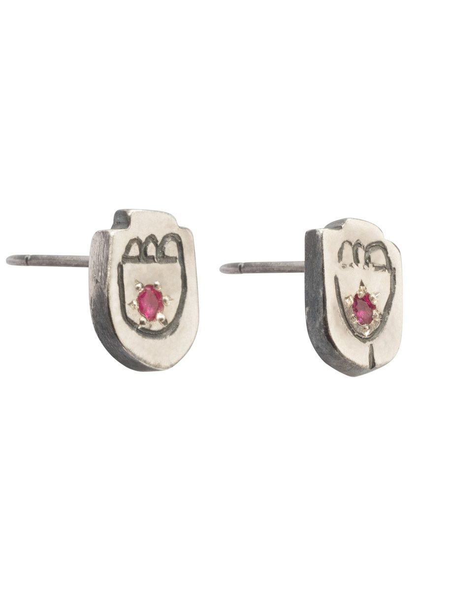 Whisper Stud Earrings – Silver & Ruby