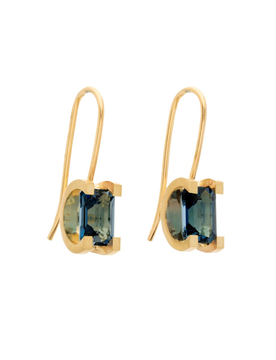 Curve Claw Hook Earrings  – Yellow Gold & Topaz