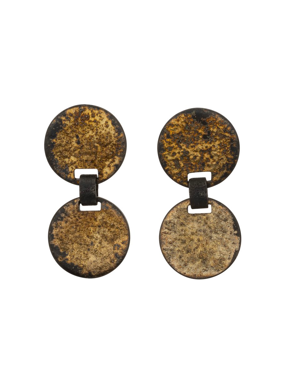 Double Tiny Galaxy Planet Round Earrings – Silver & Yellow Gold