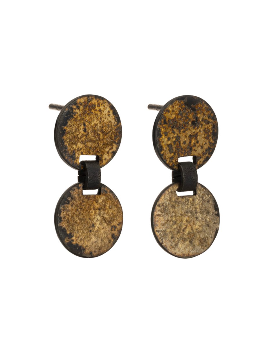 Double Tiny Galaxy Planet Round Earrings – Silver & Yellow Gold