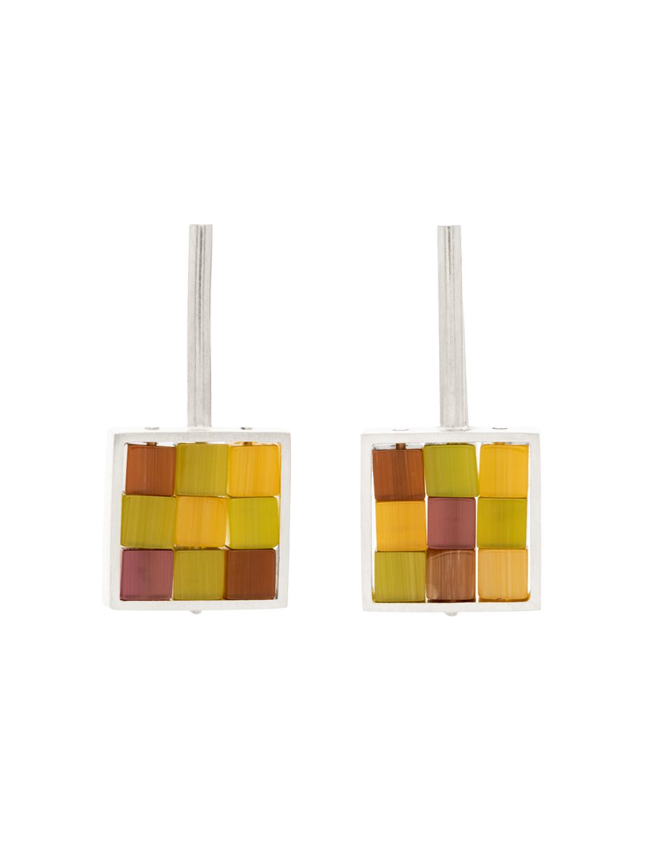 Forest Patchwork Square Stack Earrings