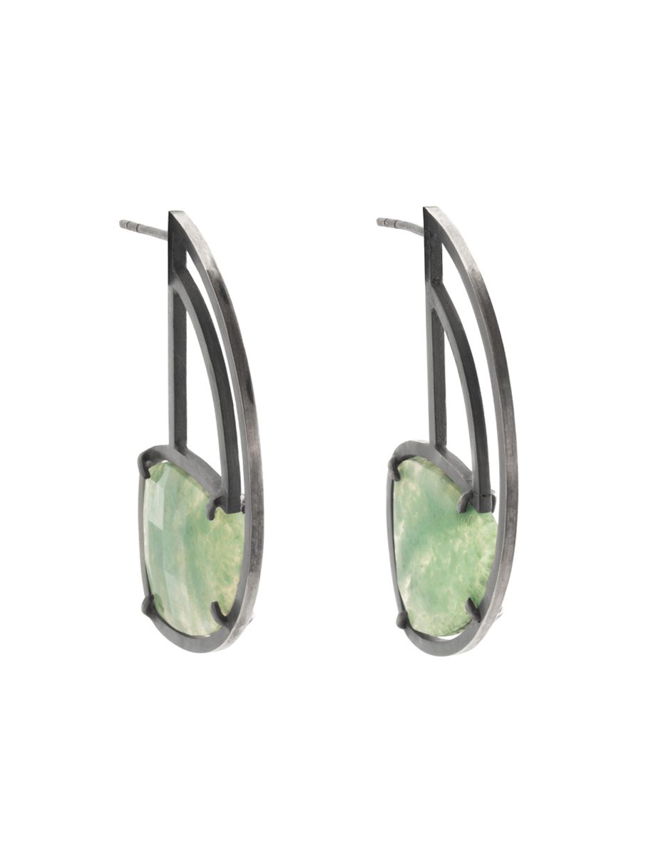 Inclusion Half Hoop Stud Earrings – Silver & Moss Agate