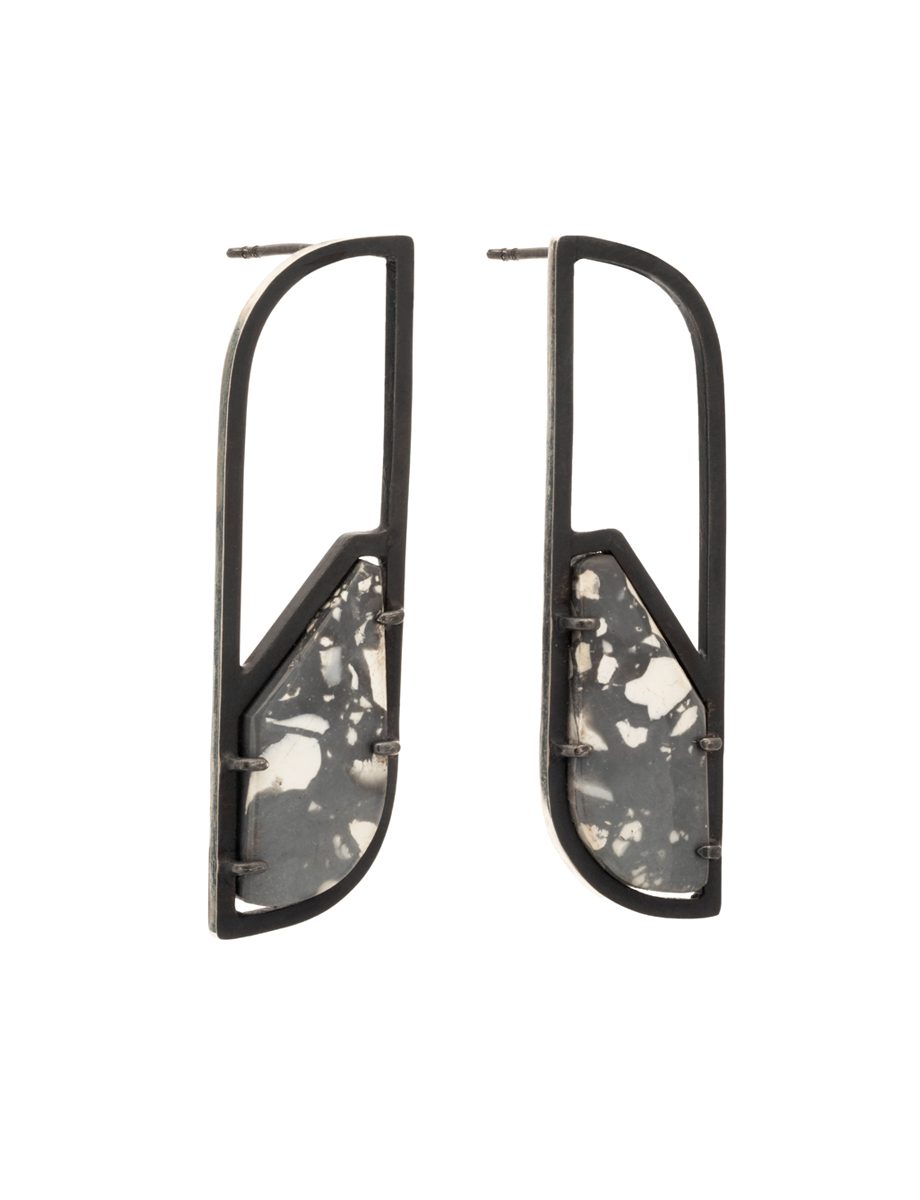 Inclusion Long Arch Earrings – Grey Jasper