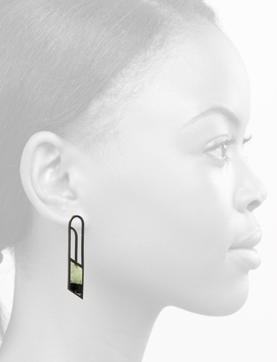 Inclusion Long Arch Earrings – Silver & Bi-coloured Serpentine